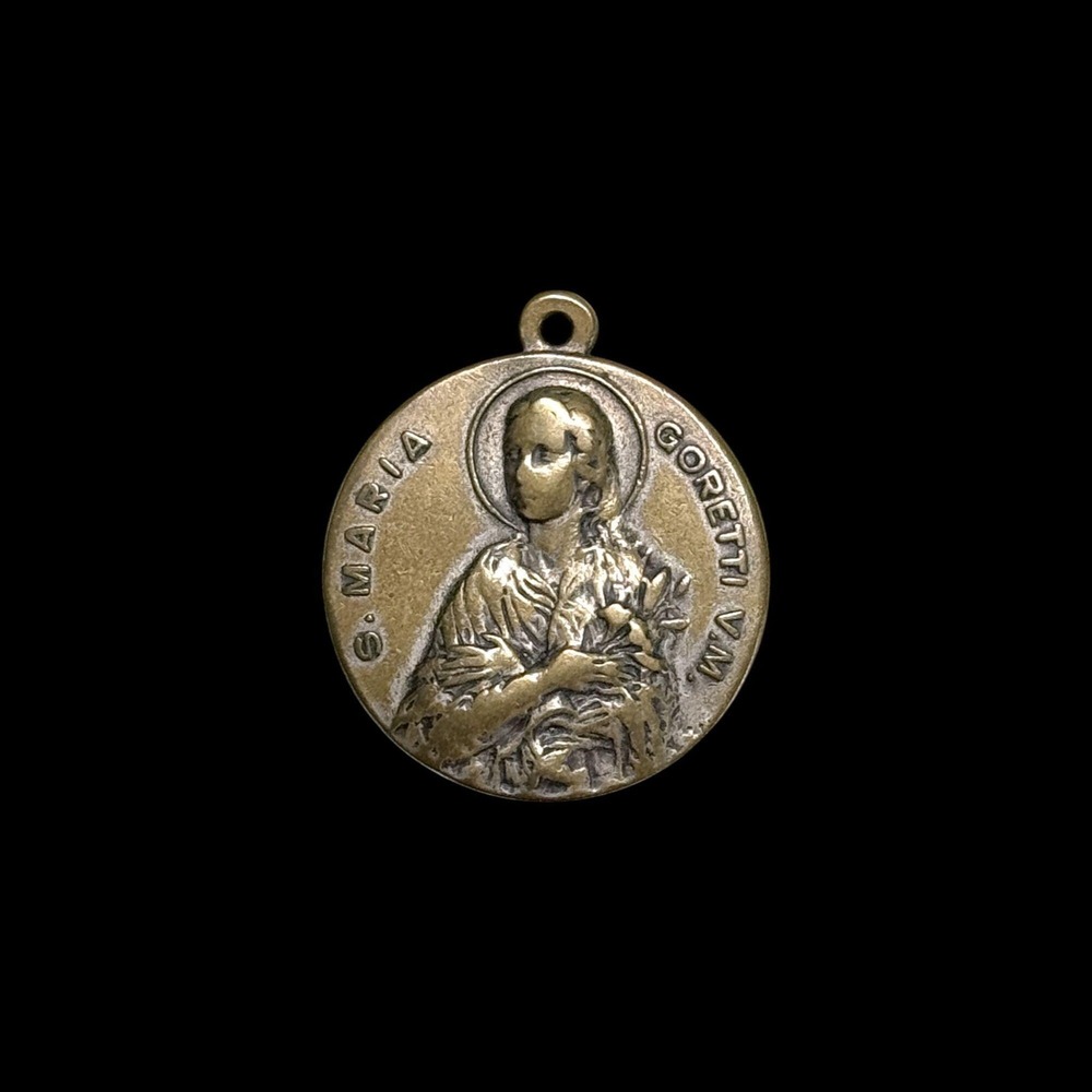 St Maria Goretti Vintage Dimensional Medal with Miraculous Medal Back 1" Wide